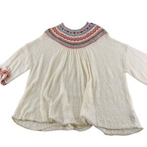Free People Embroidered Cotton Blend Boho Top Size Small Lightweight Sweater